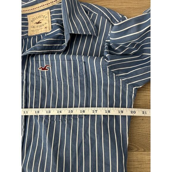Holister Men's Button Down Shirt Sz M Blue white stripes cotton Y2k Casual - Picture 5 of 6
